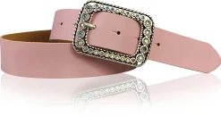 PALMA II: Damen Ledergürtel 4 cm mit silberner Strass Gürtelschnalle