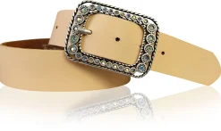 PALMA II: Damen Ledergürtel 4 cm mit silberner Strass Gürtelschnalle