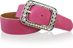 PALMA II: Damen Ledergürtel 4 cm mit silberner Strass Gürtelschnalle