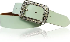 PALMA II: Damen Ledergürtel 4 cm mit silberner Strass Gürtelschnalle