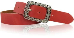 PALMA II: Damen Ledergürtel 4 cm mit silberner Strass Gürtelschnalle