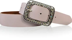 PALMA II: Damen Ledergürtel 4 cm mit silberner Strass Gürtelschnalle