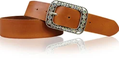 PALMA II: Damen Ledergürtel 4 cm mit silberner Strass Gürtelschnalle