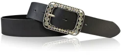 PALMA II: Damen Ledergürtel 4 cm mit silberner Strass Gürtelschnalle