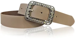 PALMA II: Damen Ledergürtel 4 cm mit silberner Strass Gürtelschnalle