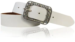 PALMA II: Damen Ledergürtel 4 cm mit silberner Strass Gürtelschnalle
