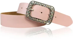 PALMA II: Damen Ledergürtel 4 cm mit silberner Strass Gürtelschnalle