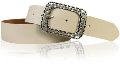 PALMA II: Damen Ledergürtel 4 cm mit silberner Strass Gürtelschnalle