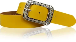 PALMA II: Damen Ledergürtel 4 cm mit silberner Strass Gürtelschnalle