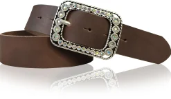 PALMA II: Damen Ledergürtel 4 cm mit silberner Strass Gürtelschnalle
