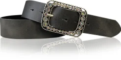 PALMA II: Damen Ledergürtel 4 cm mit silberner Strass Gürtelschnalle