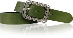 PALMA II: Damen Ledergürtel 4 cm mit silberner Strass Gürtelschnalle