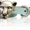 PANTHERA schmaler Damen Ledergürtel, Katzenkopf, Tiger Gürtelschnalle mit Strassaugen, 1,5 cm
