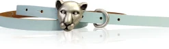 PANTHERA schmaler Damen Ledergürtel, Katzenkopf, Tiger Gürtelschnalle mit Strassaugen, 1,5 cm