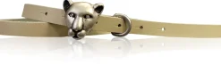 PANTHERA schmaler Damen Ledergürtel, Katzenkopf, Tiger Gürtelschnalle mit Strassaugen, 1,5 cm