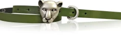 PANTHERA schmaler Damen Ledergürtel, Katzenkopf, Tiger Gürtelschnalle mit Strassaugen, 1,5 cm