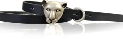 PANTHERA schmaler Damen Ledergürtel, Katzenkopf, Tiger Gürtelschnalle mit Strassaugen, 1,5 cm