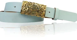 PARKSIDE 3: Ledergürtel für Damen, Blumenschließe golden 3 cm, florale Gürtelschnalle