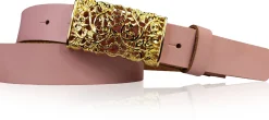 PARKSIDE 3: Ledergürtel für Damen, Blumenschließe golden 3 cm, florale Gürtelschnalle