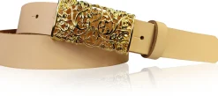 PARKSIDE 3: Ledergürtel für Damen, Blumenschließe golden 3 cm, florale Gürtelschnalle