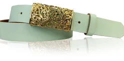 PARKSIDE 3: Ledergürtel für Damen, Blumenschließe golden 3 cm, florale Gürtelschnalle