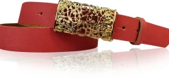 PARKSIDE 3: Ledergürtel für Damen, Blumenschließe golden 3 cm, florale Gürtelschnalle