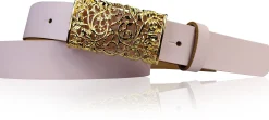 PARKSIDE 3: Ledergürtel für Damen, Blumenschließe golden 3 cm, florale Gürtelschnalle