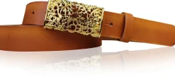 PARKSIDE 3: Ledergürtel für Damen, Blumenschließe golden 3 cm, florale Gürtelschnalle