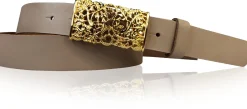 PARKSIDE 3: Ledergürtel für Damen, Blumenschließe golden 3 cm, florale Gürtelschnalle