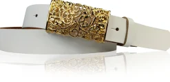 PARKSIDE 3: Ledergürtel für Damen, Blumenschließe golden 3 cm, florale Gürtelschnalle