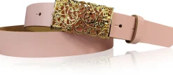 PARKSIDE 3: Ledergürtel für Damen, Blumenschließe golden 3 cm, florale Gürtelschnalle