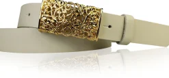 PARKSIDE 3: Ledergürtel für Damen, Blumenschließe golden 3 cm, florale Gürtelschnalle