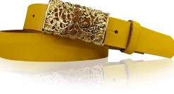 PARKSIDE 3: Ledergürtel für Damen, Blumenschließe golden 3 cm, florale Gürtelschnalle
