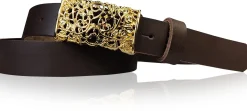 PARKSIDE 3: Ledergürtel für Damen, Blumenschließe golden 3 cm, florale Gürtelschnalle