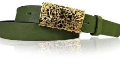 PARKSIDE 3: Ledergürtel für Damen, Blumenschließe golden 3 cm, florale Gürtelschnalle