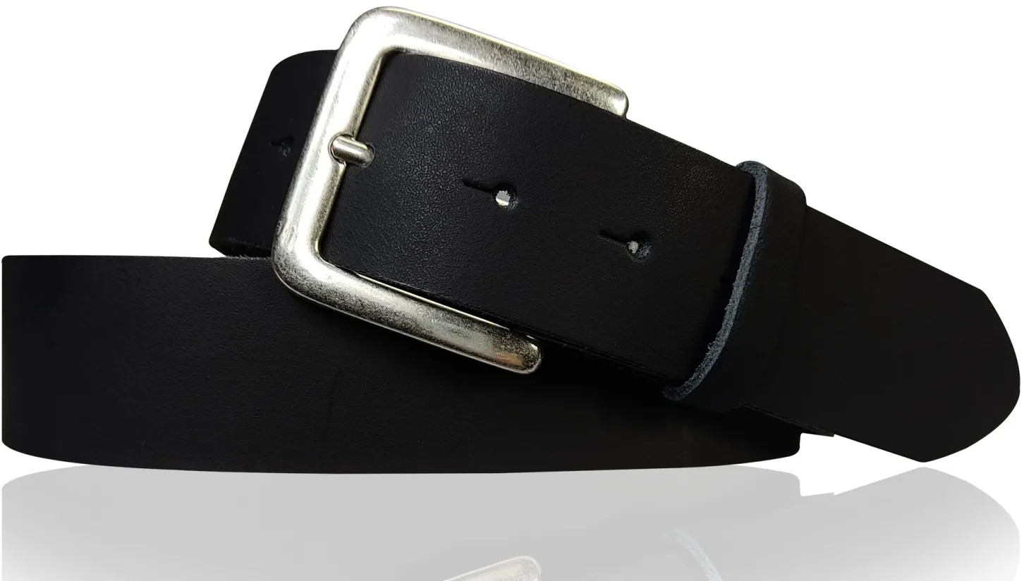 PISA: dezenter basic Gürtel 4 cm aus echtem Leder mit silberner Gürtelschnalle