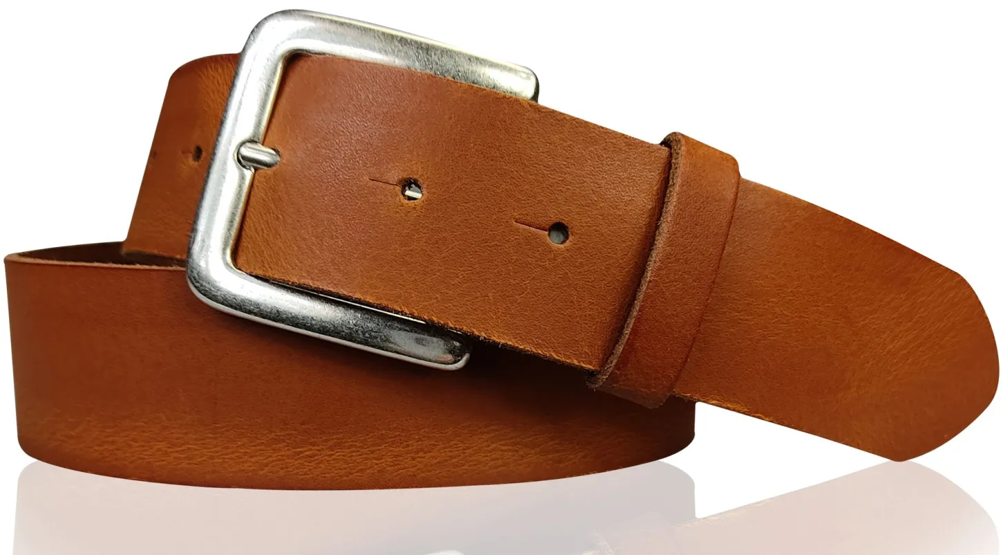PISA: dezenter basic Gürtel 4 cm aus echtem Leder mit silberner Gürtelschnalle