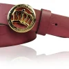 PRINZESS: Damen Ledergürtel 3 cm, Gürtelschnalle gold Krone, Leder