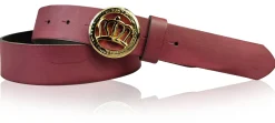 PRINZESS: Damen Ledergürtel 3 cm, Gürtelschnalle gold Krone, Leder