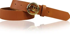 PRINZESS: Damen Ledergürtel 3 cm, Gürtelschnalle gold Krone, Leder