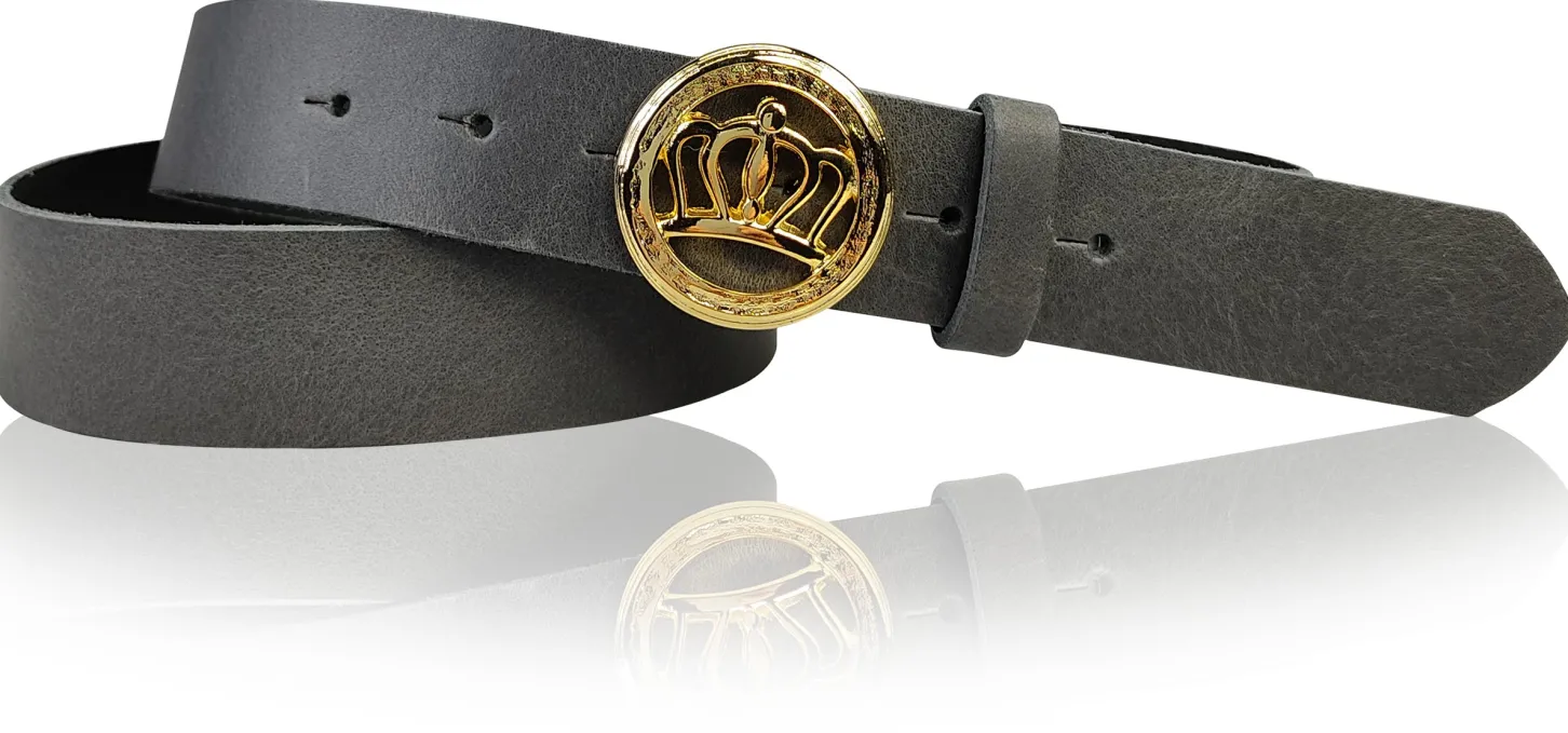 PRINZESS: Damen Ledergürtel 3 cm, Gürtelschnalle gold Krone, Leder