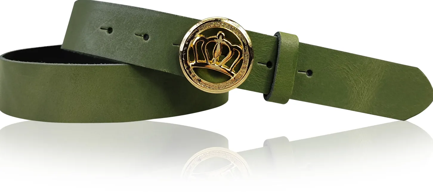 PRINZESS: Damen Ledergürtel 3 cm, Gürtelschnalle gold Krone, Leder