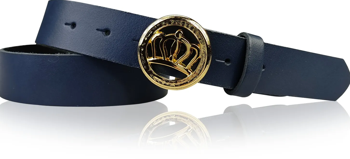 PRINZESS: Damen Ledergürtel 3 cm, Gürtelschnalle gold Krone, Leder