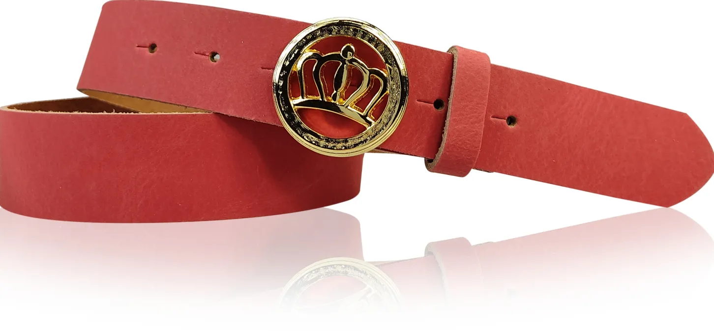 PRINZESS: Damen Ledergürtel 3 cm, Gürtelschnalle gold Krone, Leder