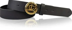 PRINZESS: Damen Ledergürtel 3 cm, Gürtelschnalle gold Krone, Leder