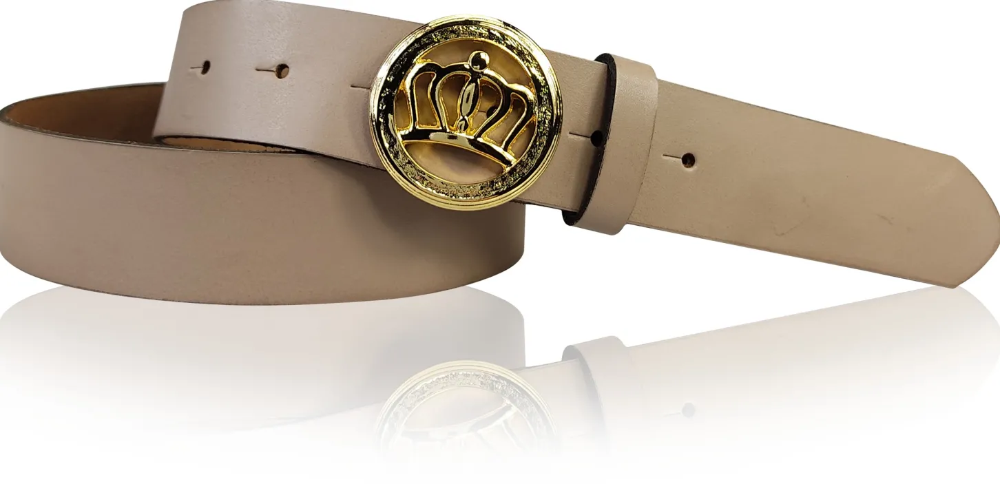 PRINZESS: Damen Ledergürtel 3 cm, Gürtelschnalle gold Krone, Leder