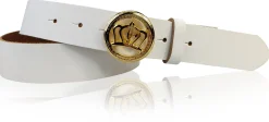 PRINZESS: Damen Ledergürtel 3 cm, Gürtelschnalle gold Krone, Leder