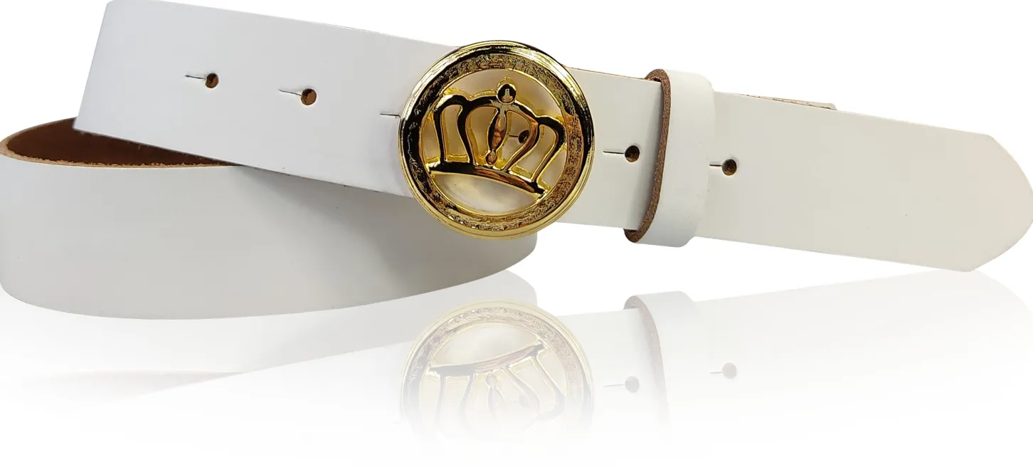 PRINZESS: Damen Ledergürtel 3 cm, Gürtelschnalle gold Krone, Leder