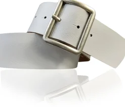 RAVENNA: breiter Damen Ledergürtel 4,7 cm mit rechteckiger Gürtelschnalle mattsilbern