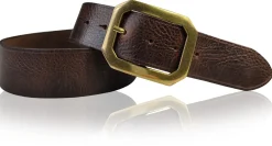 ROM Herrengürtel Vollleder Messingfarbene Gürtelschnalle, 4,5 cm